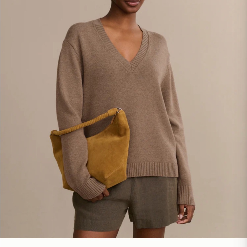 NWOT Jenni Kayne Simone V-Neck Sweater S Cotton Merino Oversized Neutrals Summer - Picture 1 of 8
